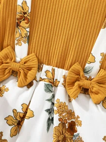 SHEIN Toddler Girls Floral Print Bow Front Ruffle Trim 2 In 1 Dress - Multicolor - View 3