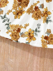 SHEIN Toddler Girls Floral Print Bow Front Ruffle Trim 2 In 1 Dress - Multicolor - View 4