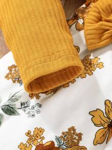 SHEIN Toddler Girls Floral Print Bow Front Ruffle Trim 2 In 1 Dress - Multicolor - View 5