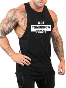 Fitness Boyfriend Style Men Slogan Graphic Sports Tank Top - Black - View 1