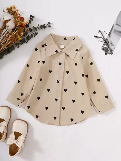 少女心印花灰絨布襯衫