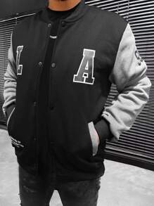 Manfinity Campus Court Áo khoác bomber họa tiết Slogan màu cho nam không có áo phông - màu đen - Xem 3