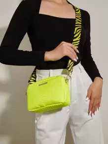 Mini Neon Yellow Snakeskin Embossed Square Bag - Yellow - View 1