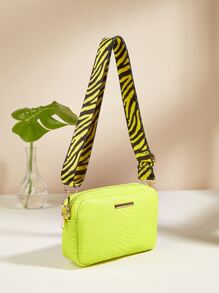 Mini Neon Yellow Snakeskin Embossed Square Bag - Yellow - View 2