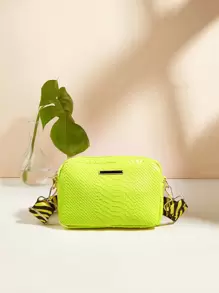 Mini Neon Yellow Snakeskin Embossed Square Bag - Yellow - View 7