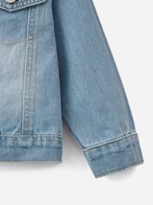 小女童獨角獸和字母刺繡牛仔夾克 - 淺色水洗藍 - 查看 6