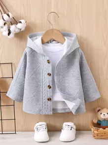 嬰兒男童休閒實色前扣帽衫外套（不含T恤）