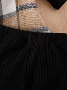 SHEIN 圣诞女婴格子印花撞色镶边瀑布领外套和上衣和裤子 - 彩色 - 查看 5