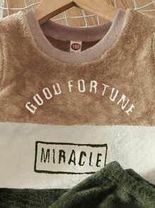 SHEIN Chàng trai trẻ Khối màu Thêu Chữ Flannel Áo chui đầu & Quần - Nhiều màu - Xem 5