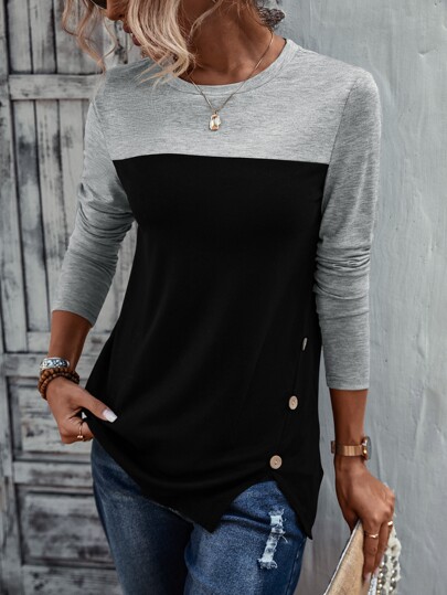 Color Block Button Detail Tee