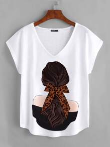 Mulvari Plus Figure Graphic Batwing Sleeve Tee - White - View 1