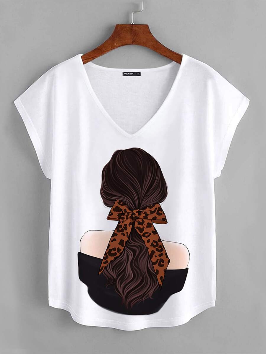 Mulvari Plus Figure Graphic Batwing Sleeve Tee - White - View 1