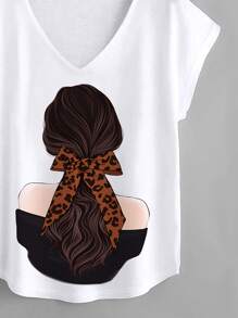 Mulvari Plus Figure Graphic Batwing Sleeve Tee - White - View 4