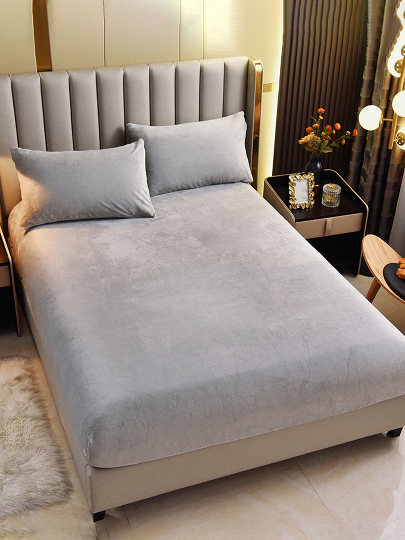 Plain Fitted Sheet Set Without Filler - Grey - View 1