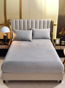 Plain Fitted Sheet Set Without Filler - Grey - View 2