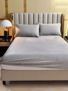 Plain Fitted Sheet Set Without Filler - Grey - View 6