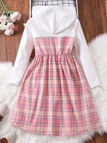 Girls Plaid Print Hooded Dress - Multicolor - View 2
