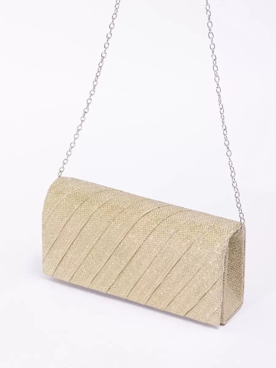 Glamorous, Elegant, Exquisite, Quiet Luxury Sequin, Stylish, Luxury, Shiny Mini Ruched Panel Flap Chain Glitter Square Bag, Perfect Bride Purse For Wedding, Prom & Party Events Evening Bag, Dinner Bag For Party Girl, Woman - Gold - View 1