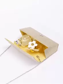 Glamorous, Elegant, Exquisite, Quiet Luxury Sequin, Stylish, Luxury, Shiny Mini Ruched Panel Flap Chain Glitter Square Bag, Perfect Bride Purse For Wedding, Prom & Party Events Evening Bag, Dinner Bag For Party Girl, Woman - Gold - View 6