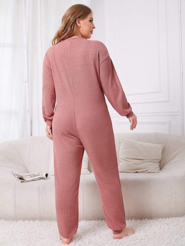 Plus Half Button Sleep Jumpsuit SHEIN USA