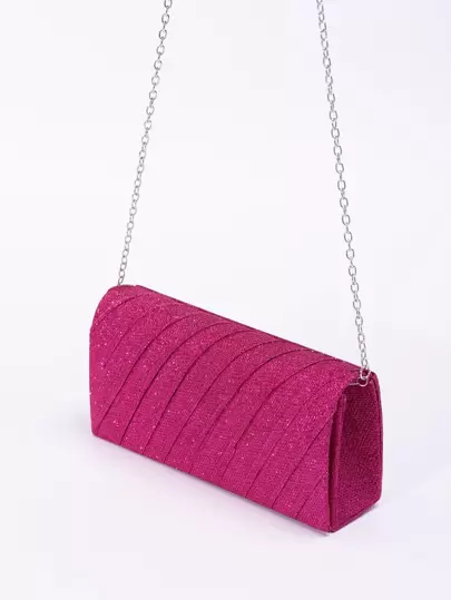 Glamuroso, elegante, exquisito, silencioso Lentejuelas de lujo, elegante, lujoso, brillante Mini bolso cuadrado con purpurina y cadena con solapa y panel fruncido de color rosa neón, bolso de novia perfecto para bodas, bailes y eventos de fiesta, bolso de noche, bolso de cena para fiestera, mujer