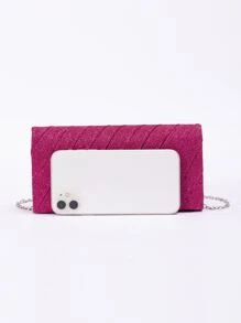 Quyến rũ, thanh lịch, tinh tế, yên tĩnh Sequin sang trọng, sành điệu, sang trọng, sáng bóng Mini màu hồng neon màu hồng ruched Panel Flap Chain Túi vuông lấp lánh, Ví cô dâu hoàn hảo cho đám cưới, túi dạ hội & sự kiện tiệc tùng, túi ăn tối cho cô gái dự tiệc, phụ nữ - Màu Hồng Tươi - Xem 7