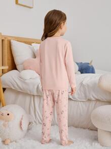 Toddler Girls Deer & Slogan Graphic PJ Set - Pink - View 2