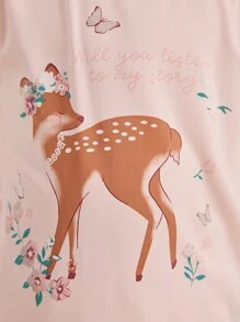 Toddler Girls Deer & Slogan Graphic PJ Set - Pink - View 3