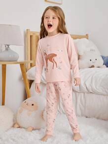 Toddler Girls Deer & Slogan Graphic PJ Set - Pink - View 6