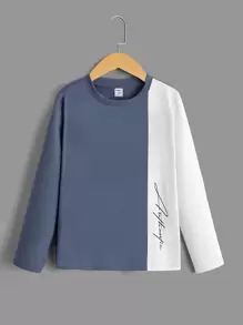 SHEIN Boys Letter Graphic Two Tone Tee - Dusty Blue - View 2