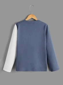 SHEIN Boys Letter Graphic Two Tone Tee - Dusty Blue - View 5