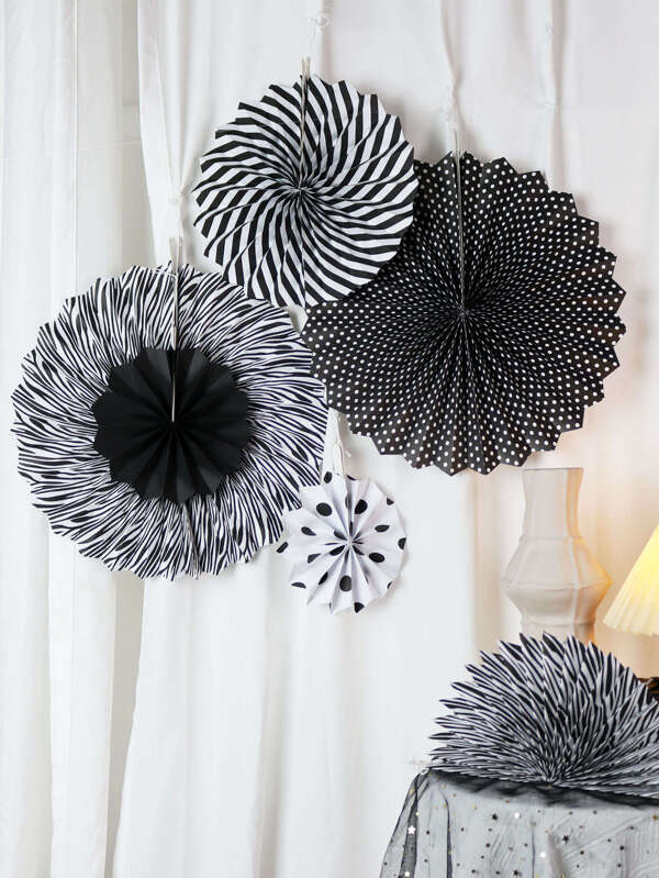 6pcs Polka Dot & Striped Pattern Hanging Paper Fan SHEIN USA