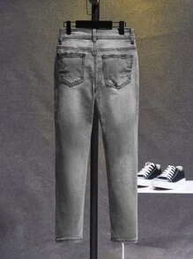 SHEIN 青少年男孩貓鬚漂白洗水牛仔褲 - 灰色 - 查看 2