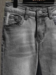 SHEIN 青少年男孩貓鬚漂白洗水牛仔褲 - 灰色 - 查看 5