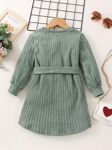 Toddler Girls Solid Belted Dress - Green - View 2