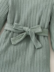 Toddler Girls Solid Belted Dress - Green - View 3