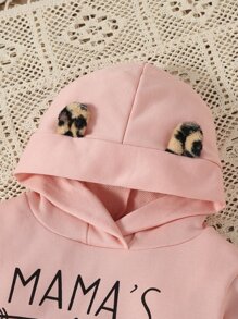 SHEIN Toddler Girls Letter Graphic Leopard Side Seam Hoodie & Sweatpants - Multicolor - View 5