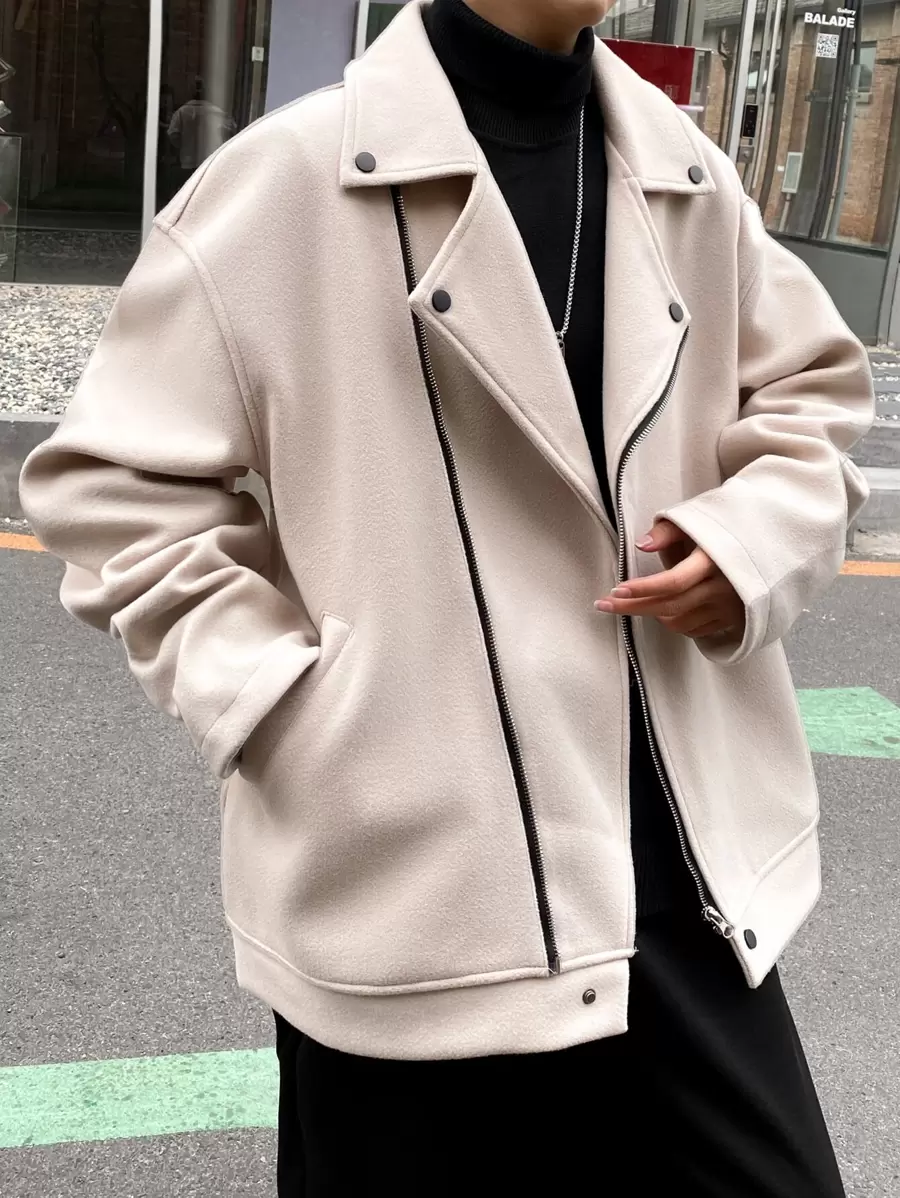 Manfinity Homme Men's Loose Fit Drop Shoulder Zip Up Going Out Casual Overcoat, For Friends, Husband, Boyfriend Gifts - Apricot - View 1