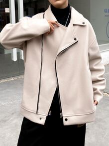 Manfinity Homme Men's Loose Fit Drop Shoulder Zip Up Going Out Casual Overcoat, For Friends, Husband, Boyfriend Gifts - Apricot - View 6