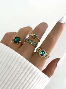 4pcs Rhinestone Decor Ring - Yellow Gold - View 1