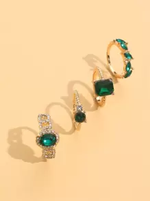 4pcs Rhinestone Decor Ring - Yellow Gold - View 2