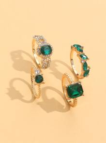 4pcs Rhinestone Decor Ring - Yellow Gold - View 3