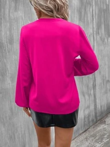 SHEIN LUNE Contrast Sequin Lantern Sleeve Shirt - Hot Pink - View 2