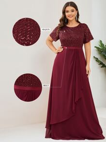 EVERPRETTY Plus Sequin Insert Draped Front Chiffon Prom Dress - Maroon - View 6