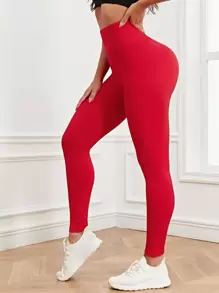 SHEIN Sport Studio Solid Tummy Control Sports Leggings For Chinese New Year