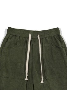 Manfinity Hypemode 男士腰部抽繩燈芯絨長褲 - 軍綠色 - 查看 5