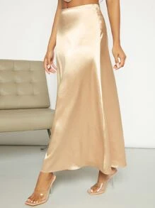 Firerie High Waist Satin Skirt - Apricot - View 3