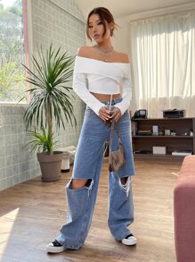 Firerie 一字肩十字交叉短款上衣 - 白色 - 查看 3