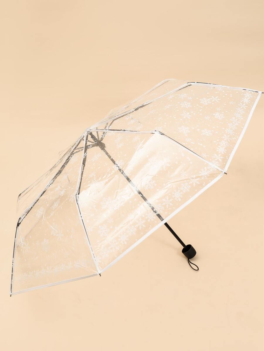 Snowflake Pattern Clear Umbrella - White - View 1
