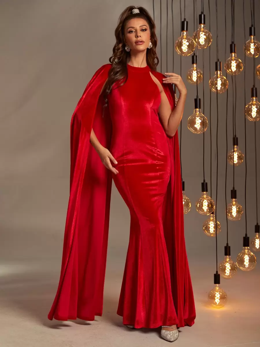 Đầm Dây kéo màu trơn Buổi tiệc - Đỏ - Xem 1